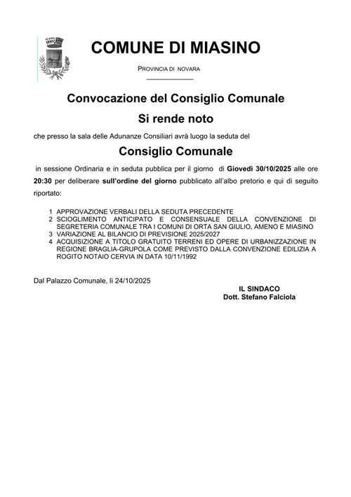 Convocazione Consiglio Comunale